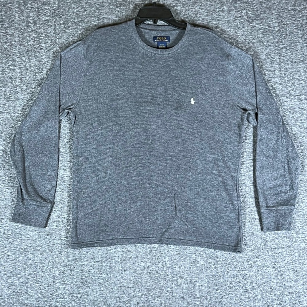 Polo Ralph Lauren Mens Long Sleeve Thermal Shirt‎ Gray Crew Neck Logo Size L G